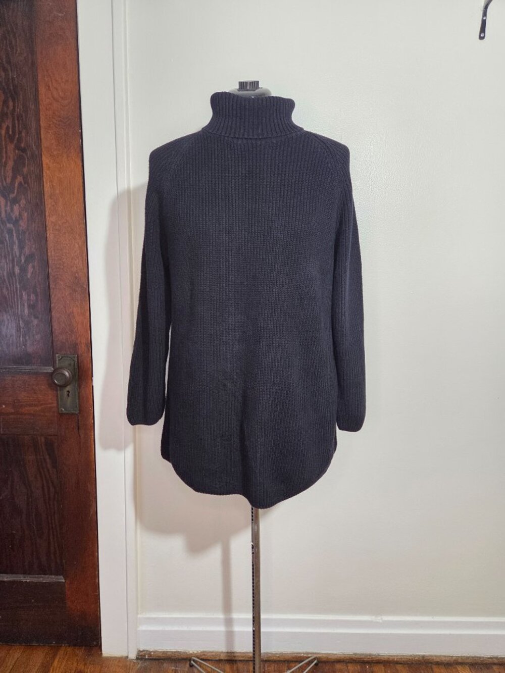 Coldwater Creek Black Cotton Rib Knit Turtle Neck Sweater Mini Dress/ Tunic